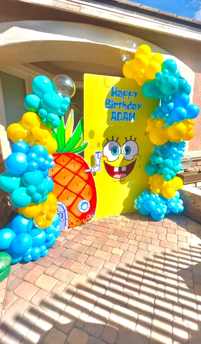 SpongeBob themed birthday balloon arch party